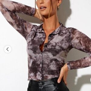 Motel Rocks Black and grey Tie-Dye button down Shirt